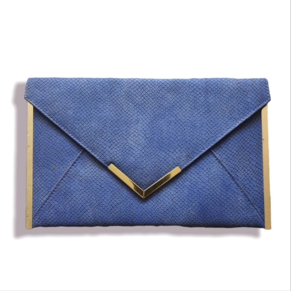 Blue Pebbled Leather Clutch Bag